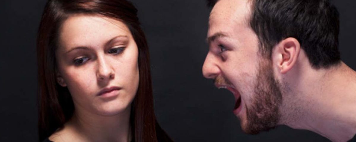 young man shouting at young woman headshots